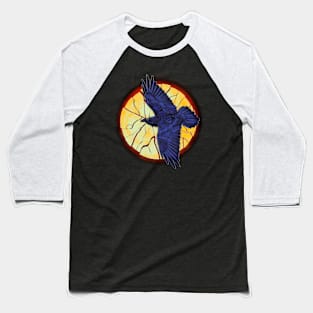 Crow flying over an exploding full moon Baseball T-Shirt